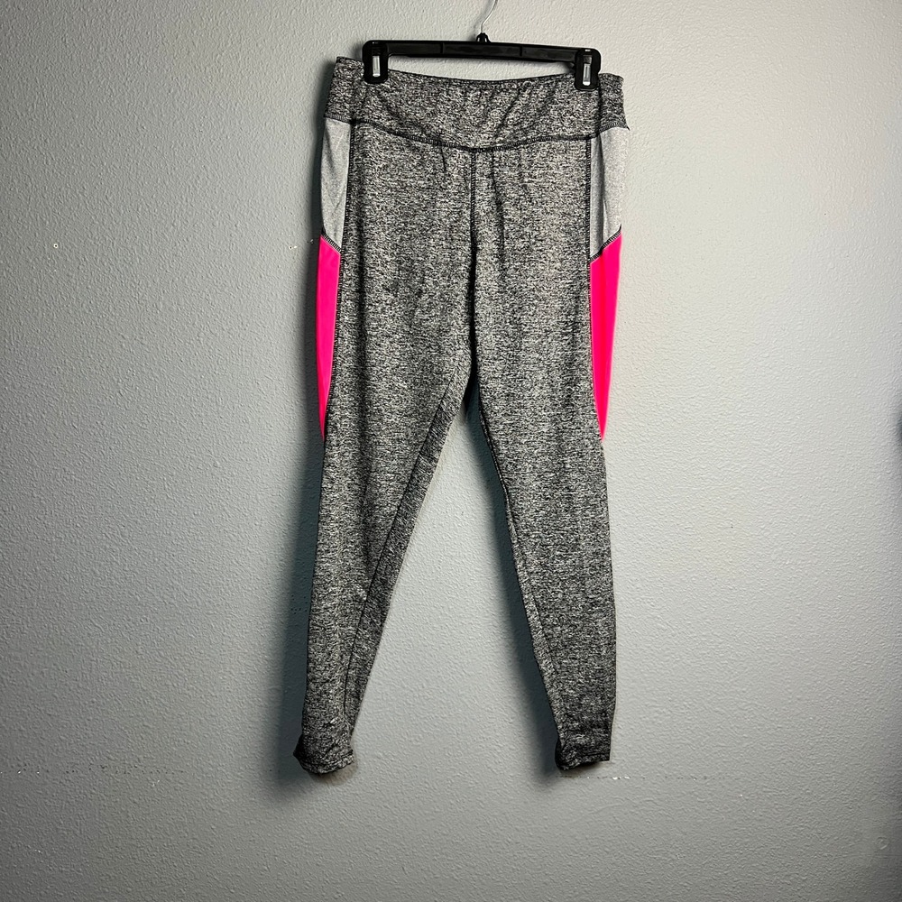 Always Activewear Athletic Leggings Black Grey Pink Trim Polyester Women's Sz 1X